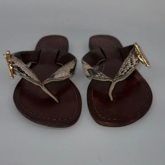 Tory Burch Nora Python Snake Tan Leather Thong Sandals Women's 5 - Picture 4 of 6